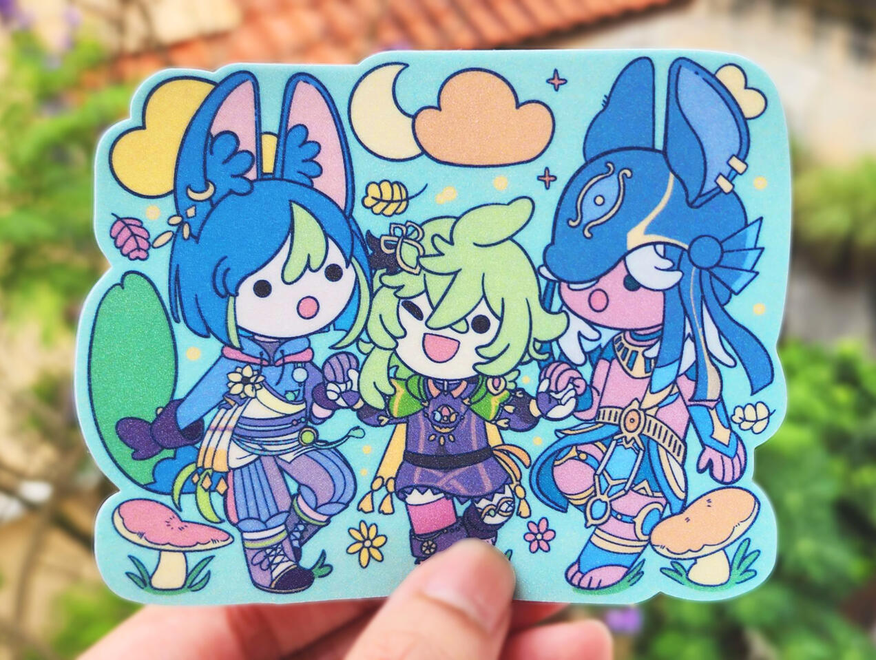 Little Teyvat Found Family Glitter Sticker