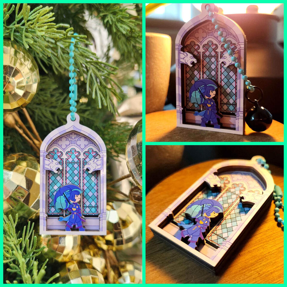 Malleus "Club Wear" Wooden Layered Keychain Angles